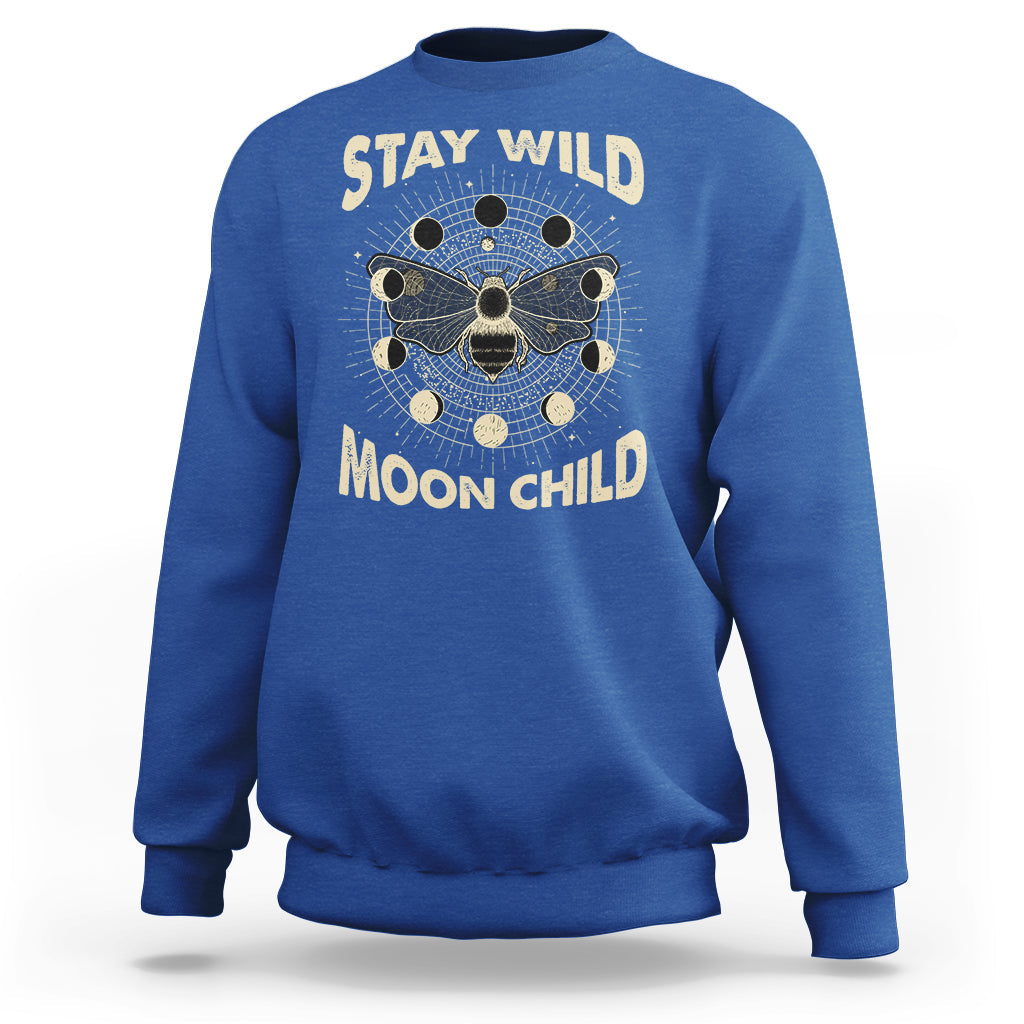 Stay Wild Moon Child Retro Geometric Bee Moon Phases Spiritual Shirt, Bee T-shirt, Bee Lover Gift, Insect Shirts, Spiritual Shirt, Sweatshirt - Wonder Print Shop