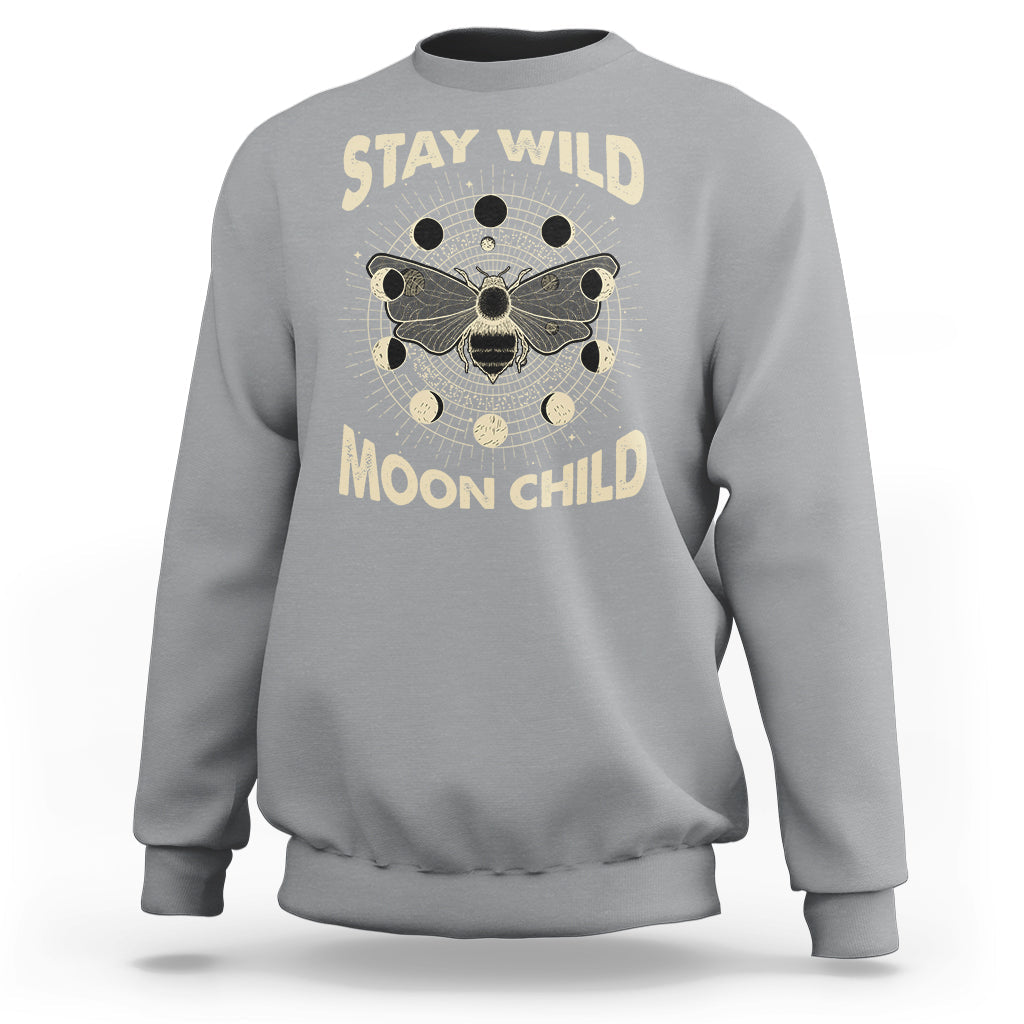 Stay Wild Moon Child Retro Geometric Bee Moon Phases Spiritual Shirt, Bee T-shirt, Bee Lover Gift, Insect Shirts, Spiritual Shirt, Sweatshirt - Wonder Print Shop