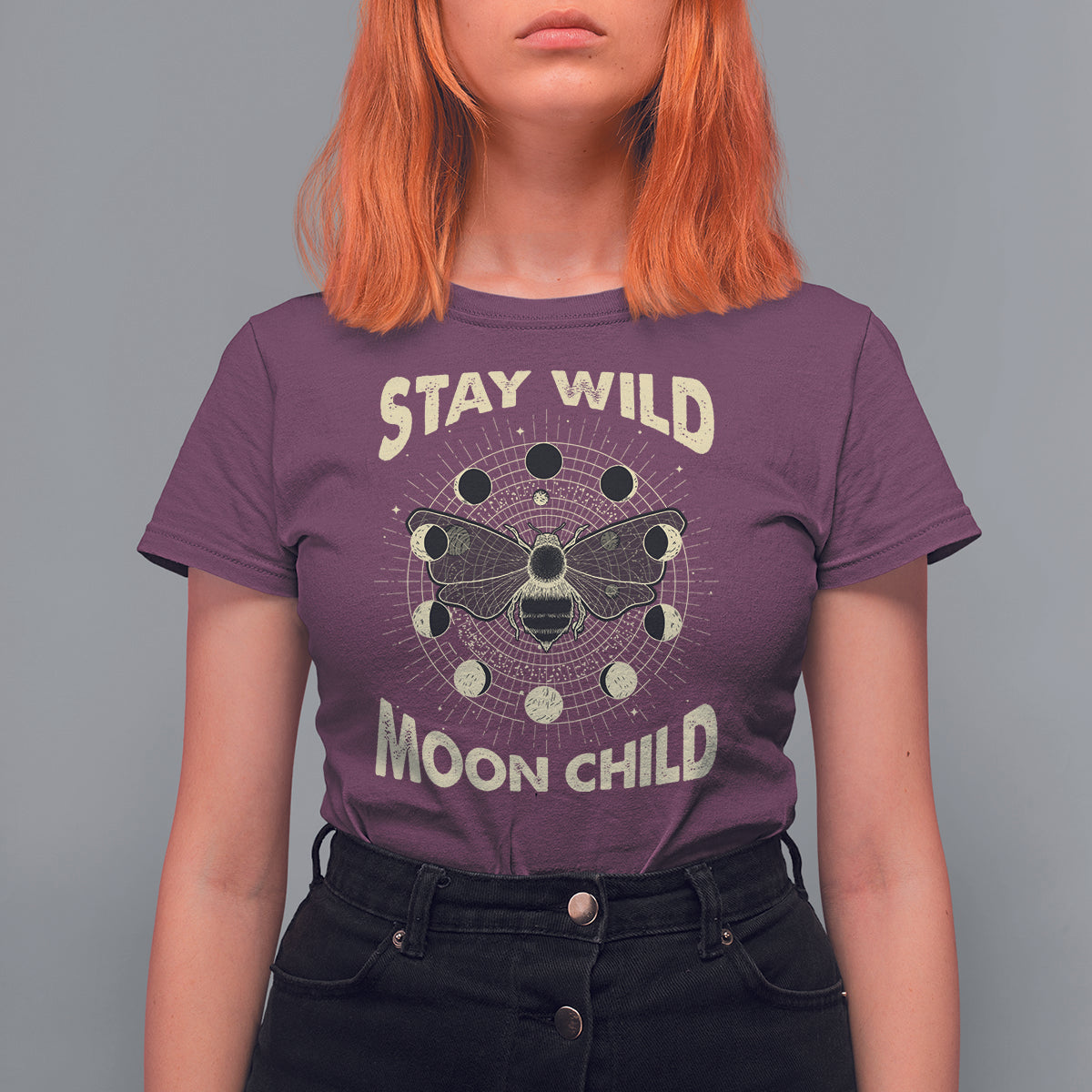 Stay Wild Moon Child Retro Geometric Bee Moon Phases Spiritual Shirt, Bee T-shirt, Bee Lover Gift, Insect Shirts, Spiritual Shirt, T Shirt For Women - Wonder Print Shop