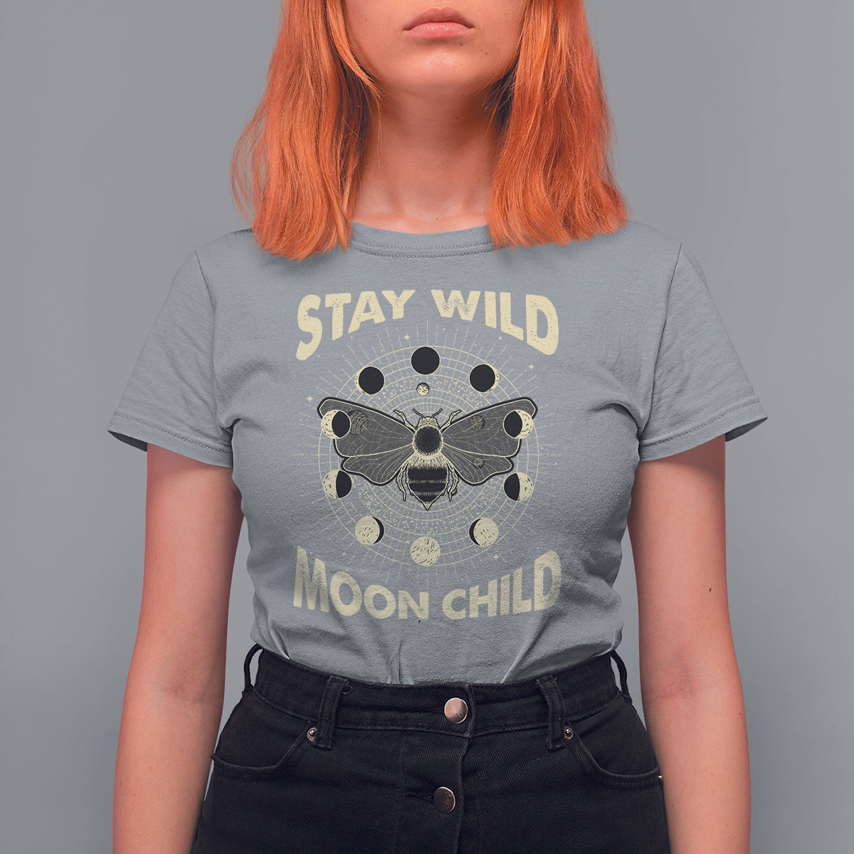 Stay Wild Moon Child Retro Geometric Bee Moon Phases Spiritual Shirt, Bee T-shirt, Bee Lover Gift, Insect Shirts, Spiritual Shirt, T Shirt For Women - Wonder Print Shop