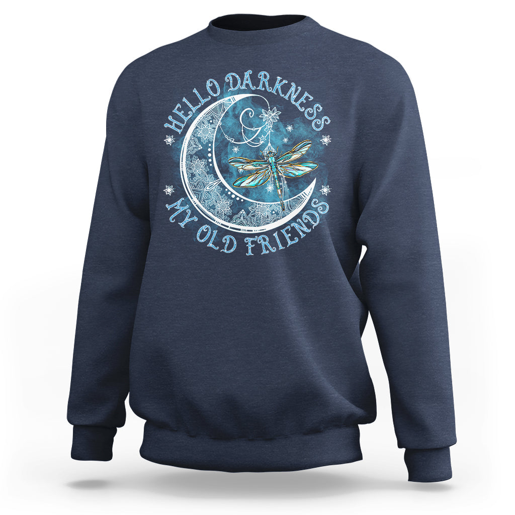 Dragonfly Sweatshirt Hello Darkness My Old Friend Sound Of Silence Moon and Dragonfly Mandala Mystic Peaceful Meditation Shirt for Women, Dragonfly T-shirt, Dragonfly Gift, Insect Lover Shirt - Wonder Print Shop