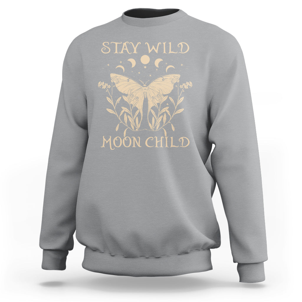 Moth Sweatshirt Celestial Retro Boho Stay Wild Moon Child Mystic Botanical Gypsy Luna Moth Actias Luna Moon Phases Shirt for Women, Moth T-shirt, Spirituality Shirt - Wonder Print Shop