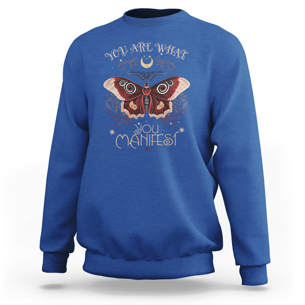 Moth Sweatshirt Mystical You Are What You Manifest Hippie Vintage Retro Boho Distressed Celestial Moth Cecropia Moth Shirt for Women, Moth T-shirt, Spirituality Shirt - Wonder Print Shop