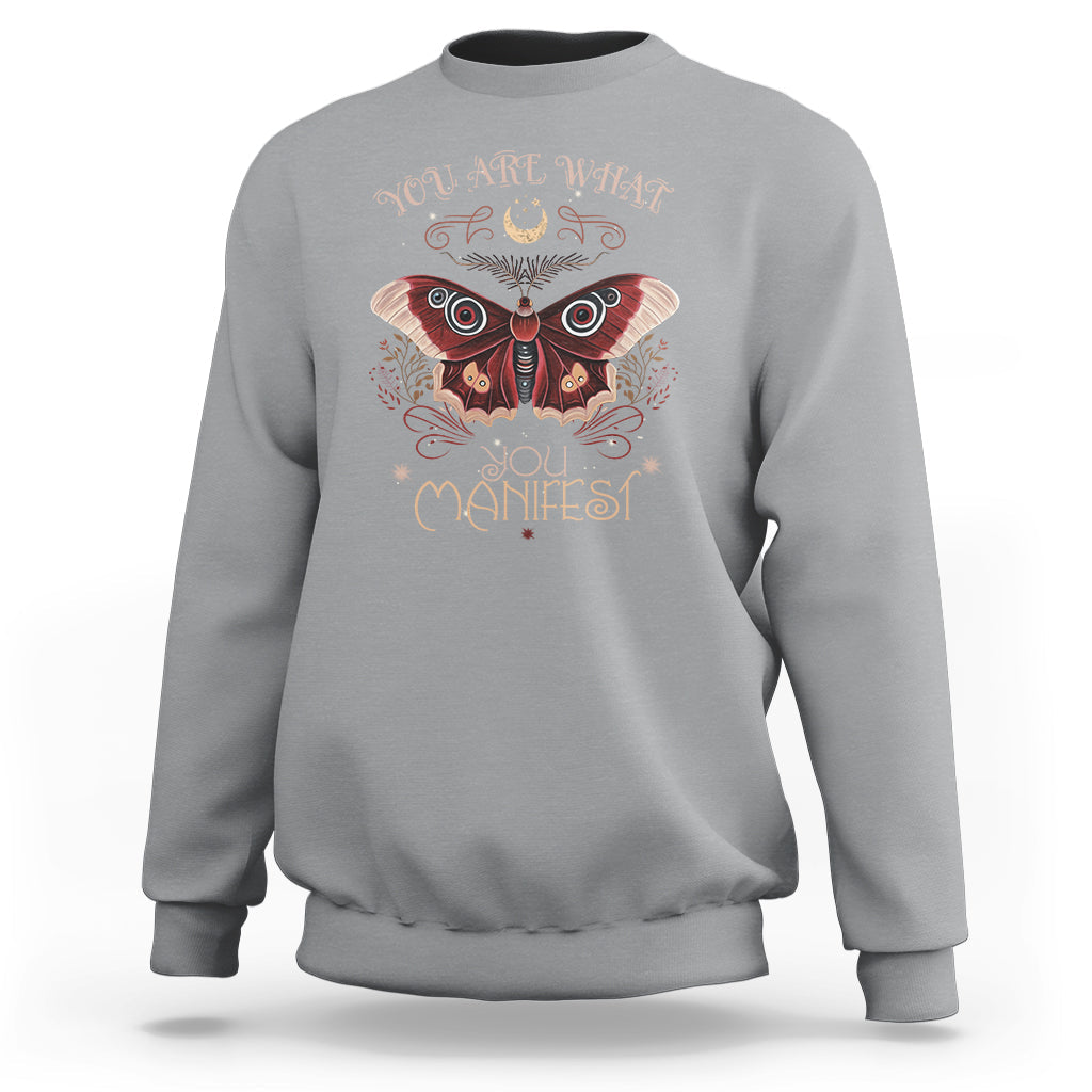 Moth Sweatshirt Mystical You Are What You Manifest Hippie Vintage Retro Boho Distressed Celestial Moth Cecropia Moth Shirt for Women, Moth T-shirt, Spirituality Shirt - Wonder Print Shop