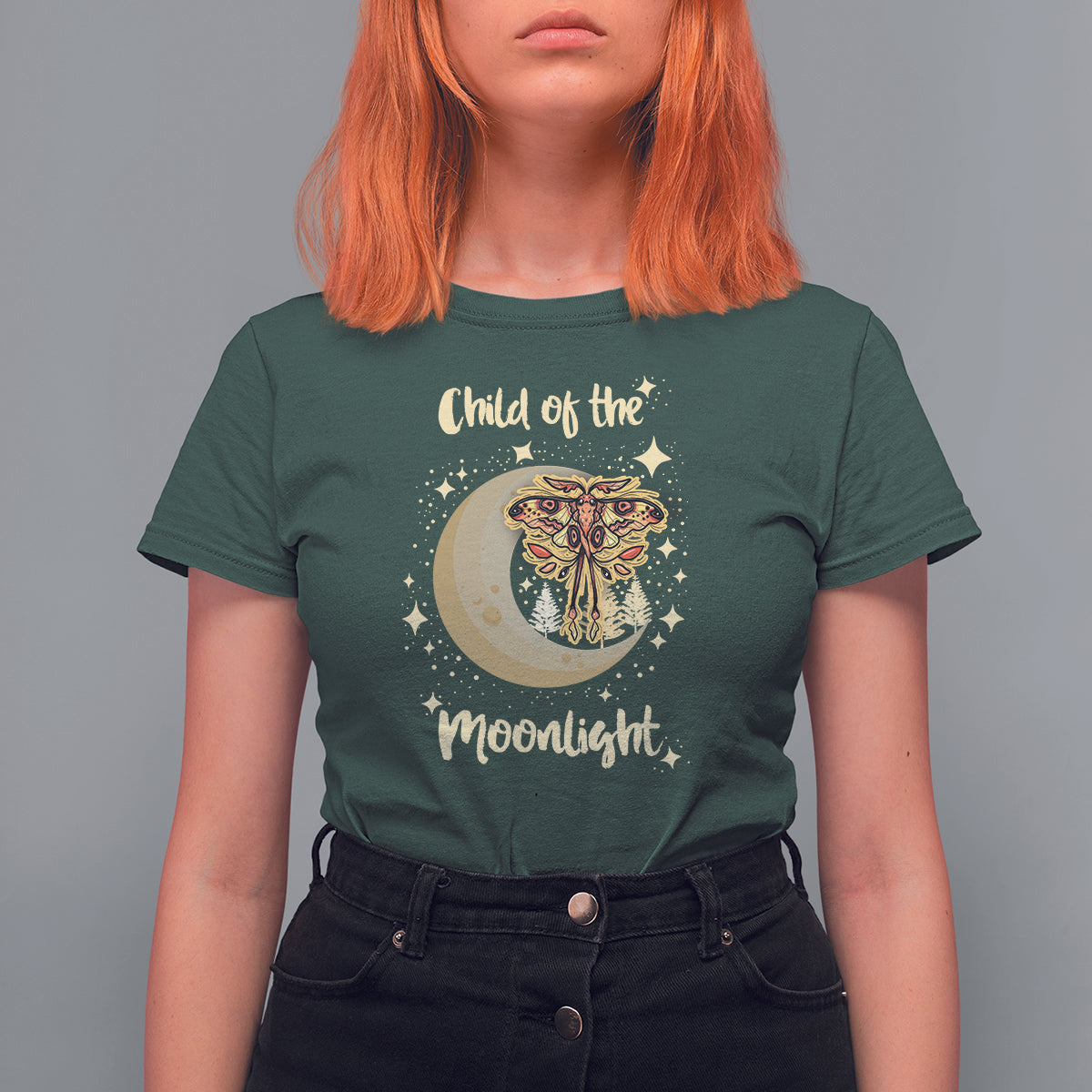 Moth T Shirt For Women Celestial Child Of The Moonlight Luna Moth Mystic Retro Boho Moon Child Actias Luna Crescent Moon Mystical Night Alchemy Shirt for Women, Moth T-shirt, Spirituality Shirt - Wonder Print Shop