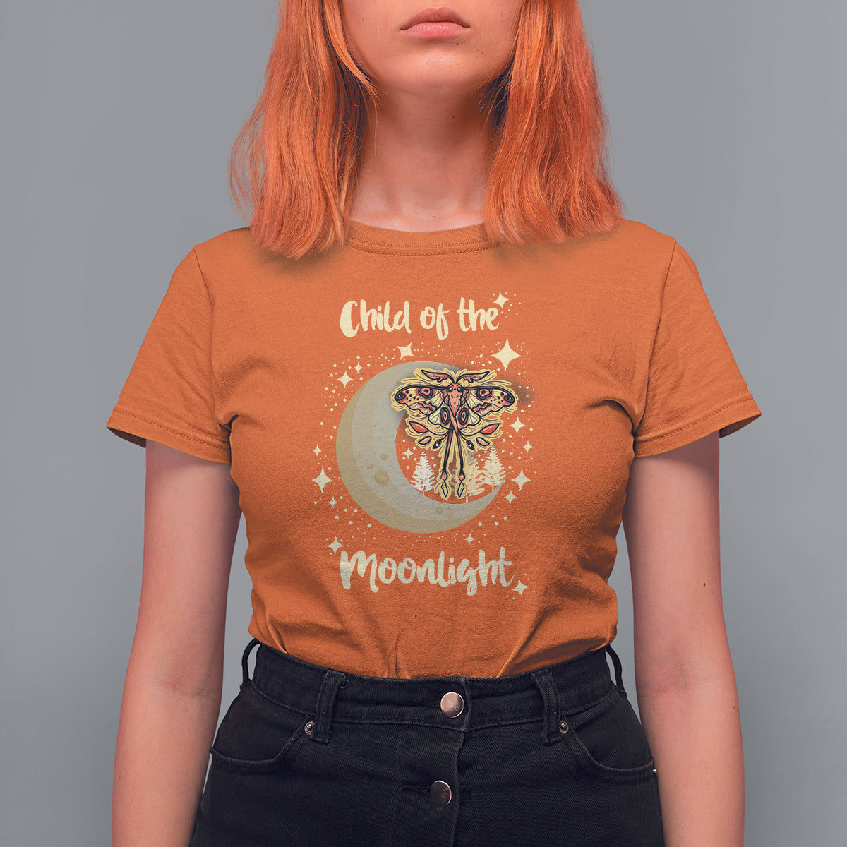 Moth T Shirt For Women Celestial Child Of The Moonlight Luna Moth Mystic Retro Boho Moon Child Actias Luna Crescent Moon Mystical Night Alchemy Shirt for Women, Moth T-shirt, Spirituality Shirt - Wonder Print Shop