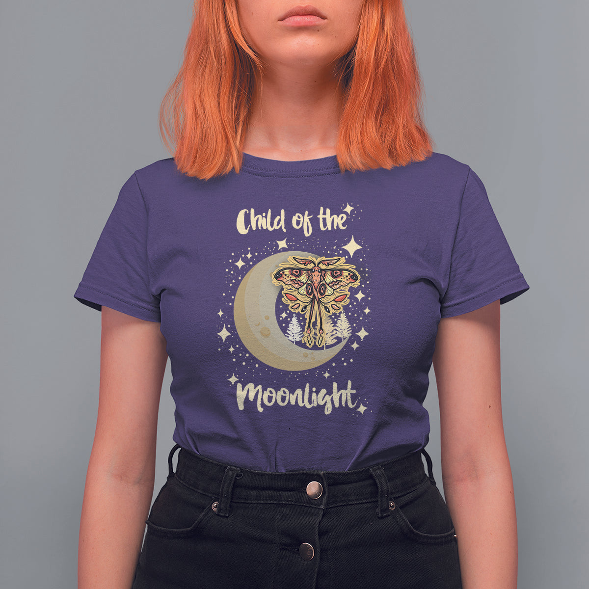 Moth T Shirt For Women Celestial Child Of The Moonlight Luna Moth Mystic Retro Boho Moon Child Actias Luna Crescent Moon Mystical Night Alchemy Shirt for Women, Moth T-shirt, Spirituality Shirt - Wonder Print Shop