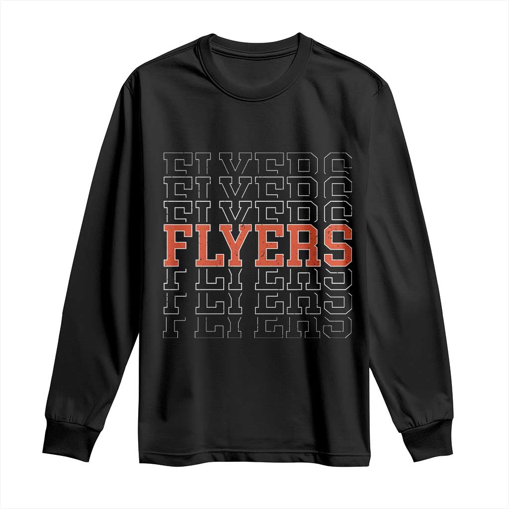Retro Flyers Name Script Style Long Sleeve Shirt Vintage Distressed Graphic Sports Fan Pride