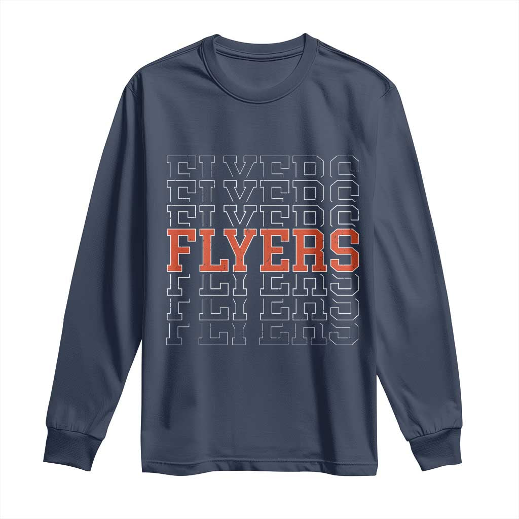 Retro Flyers Name Script Style Long Sleeve Shirt Vintage Distressed Graphic Sports Fan Pride