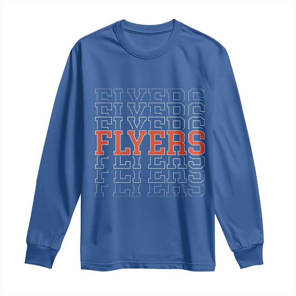 Retro Flyers Name Script Style Long Sleeve Shirt Vintage Distressed Graphic Sports Fan Pride