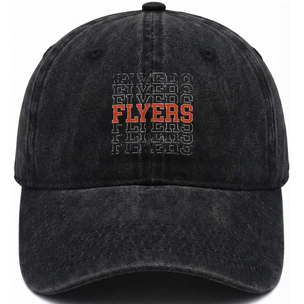 Retro Flyers Name Script Style Washed Cotton Baseball Cap Vintage Distressed Graphic Sports Fan Pride