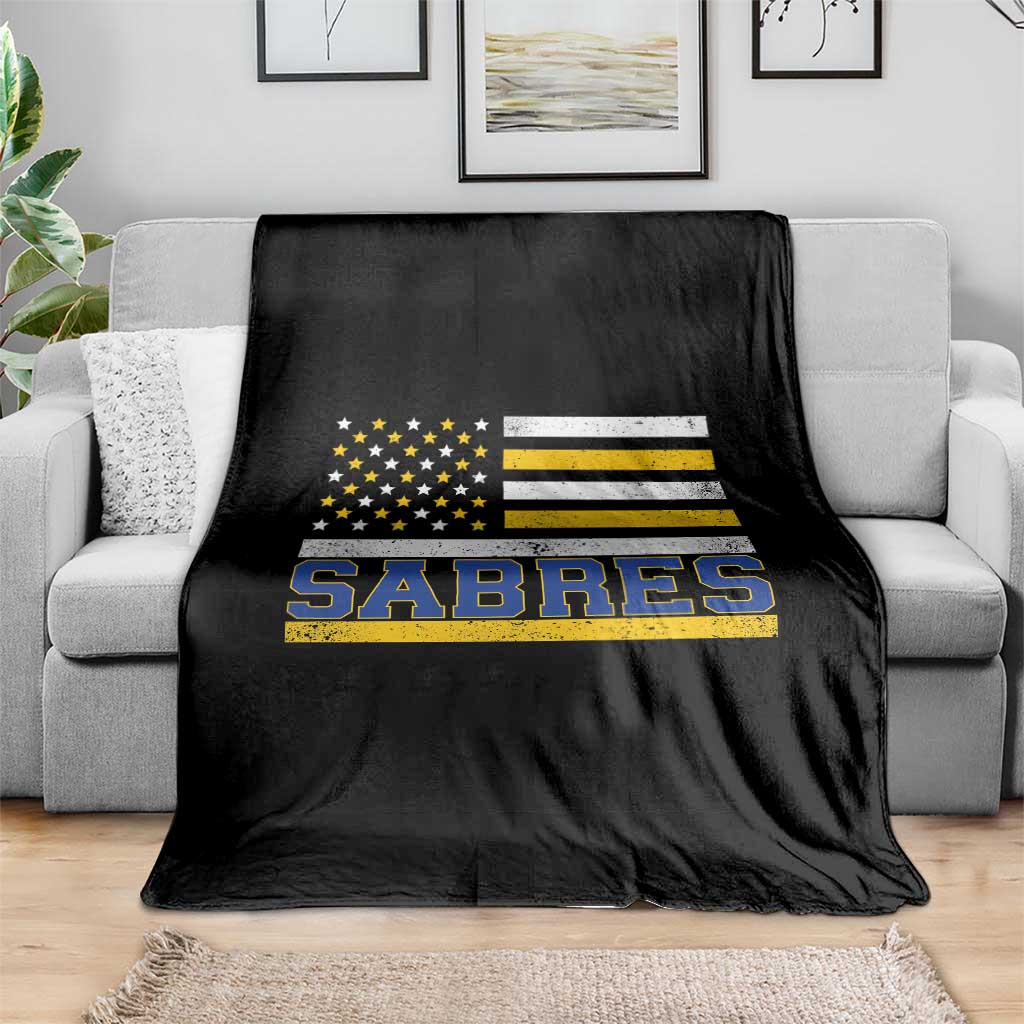 Retro Patriotic Sabres Name Pride American Flag Throw Blanket Distressed Sports Fan Graphic