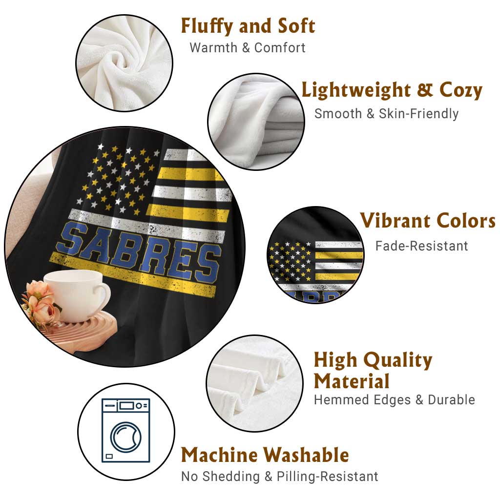 Retro Patriotic Sabres Name Pride American Flag Throw Blanket Distressed Sports Fan Graphic