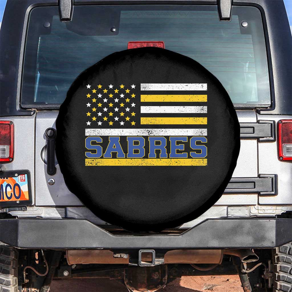 Retro Patriotic Sabres Name Pride American Flag Spare Tire Cover Distressed Sports Fan Graphic