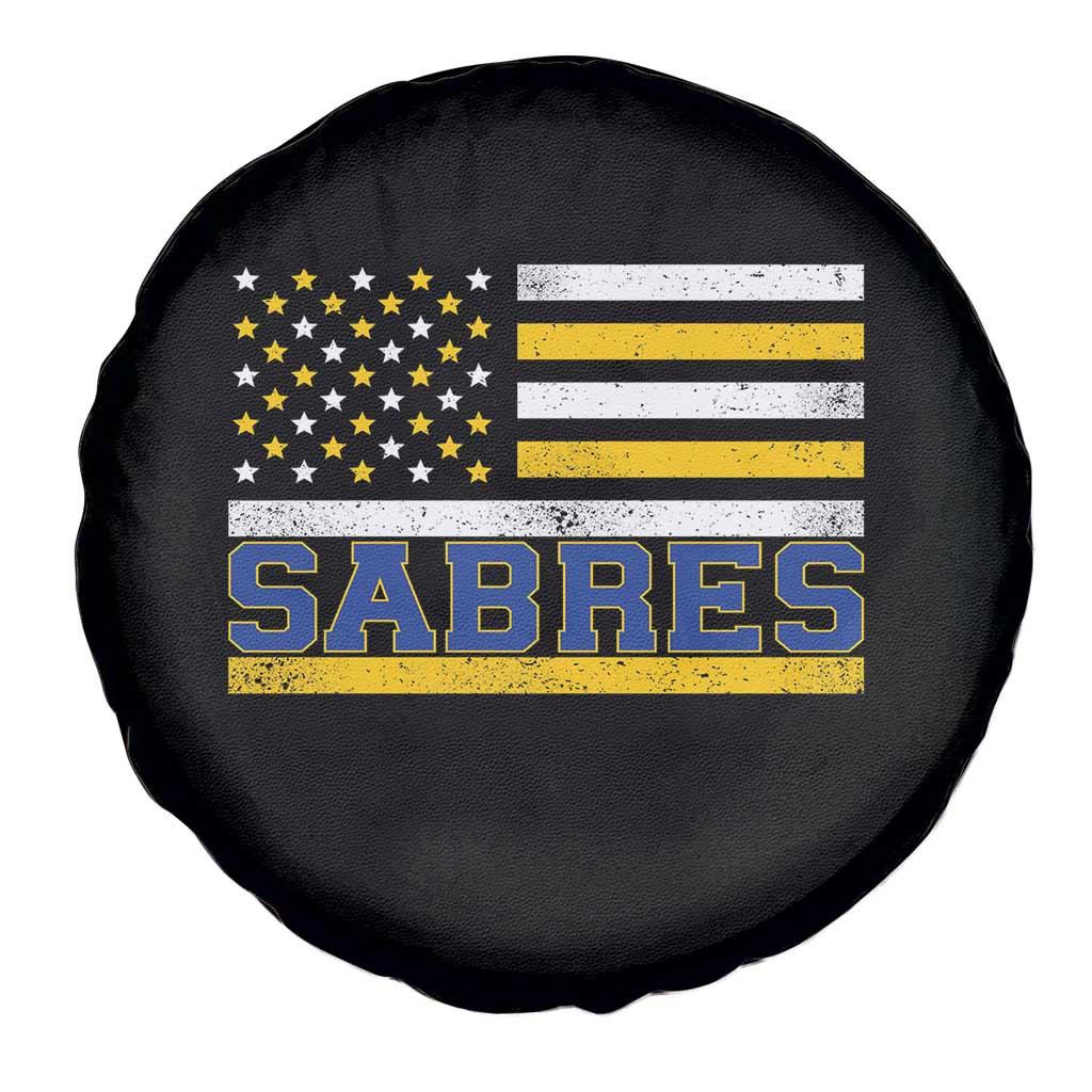 Retro Patriotic Sabres Name Pride American Flag Spare Tire Cover Distressed Sports Fan Graphic
