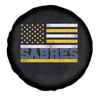 Retro Patriotic Sabres Name Pride American Flag Spare Tire Cover Distressed Sports Fan Graphic