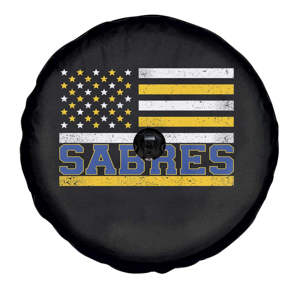 Retro Patriotic Sabres Name Pride American Flag Spare Tire Cover Distressed Sports Fan Graphic