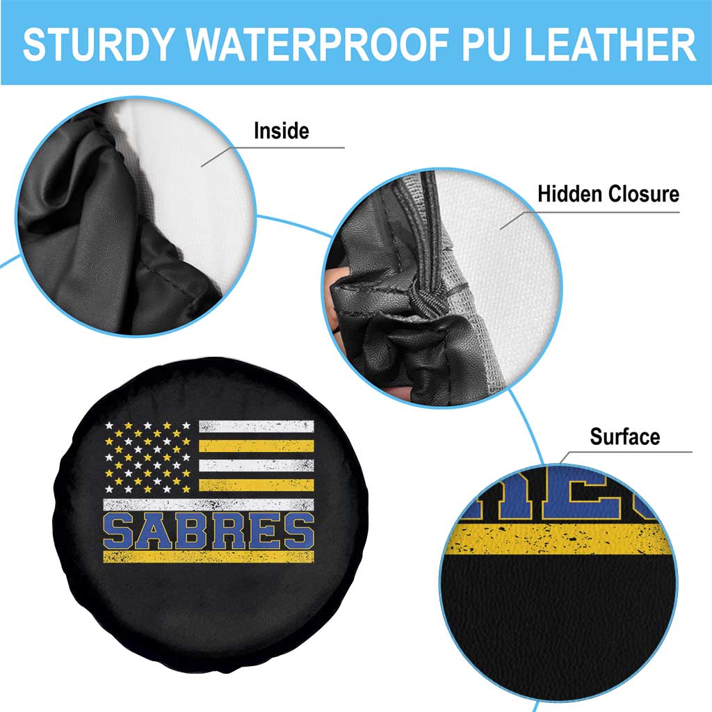 Retro Patriotic Sabres Name Pride American Flag Spare Tire Cover Distressed Sports Fan Graphic