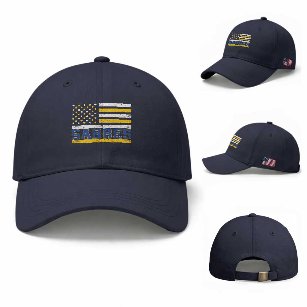 Retro Patriotic Sabres Name Pride American Flag Baseball Cap Distressed Sports Fan Graphic