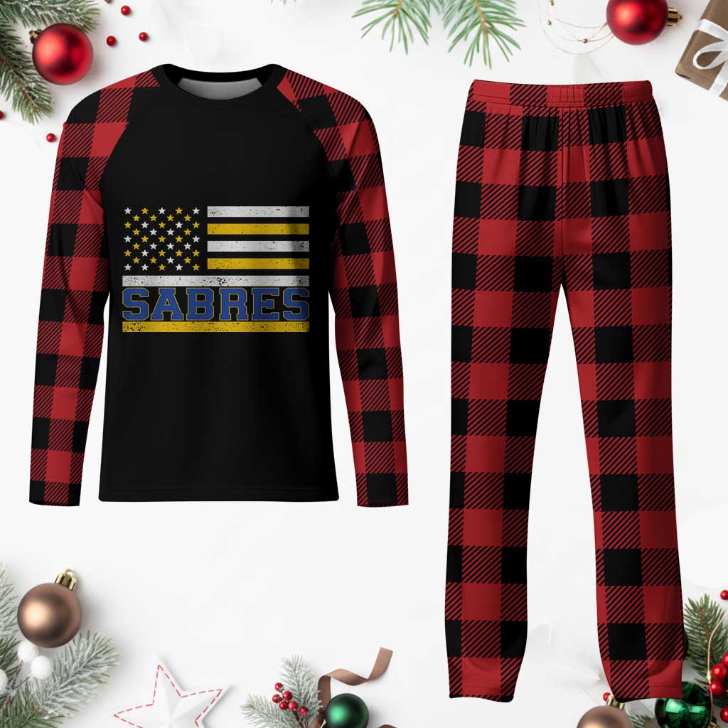 Retro Patriotic Sabres Name Pride American Flag Plaid Pajama Set Distressed Sports Fan Graphic