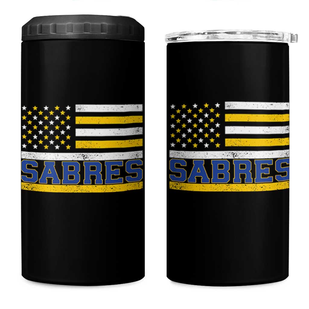 Retro Patriotic Sabres Name Pride American Flag 4 in 1 Can Cooler Tumbler Distressed Sports Fan Graphic