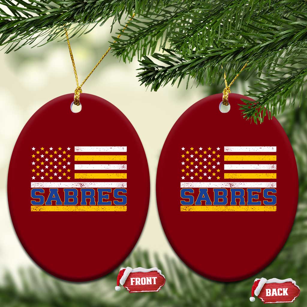 Retro Patriotic Sabres Name Pride American Flag Ceramic Ornament Distressed Sports Fan Graphic