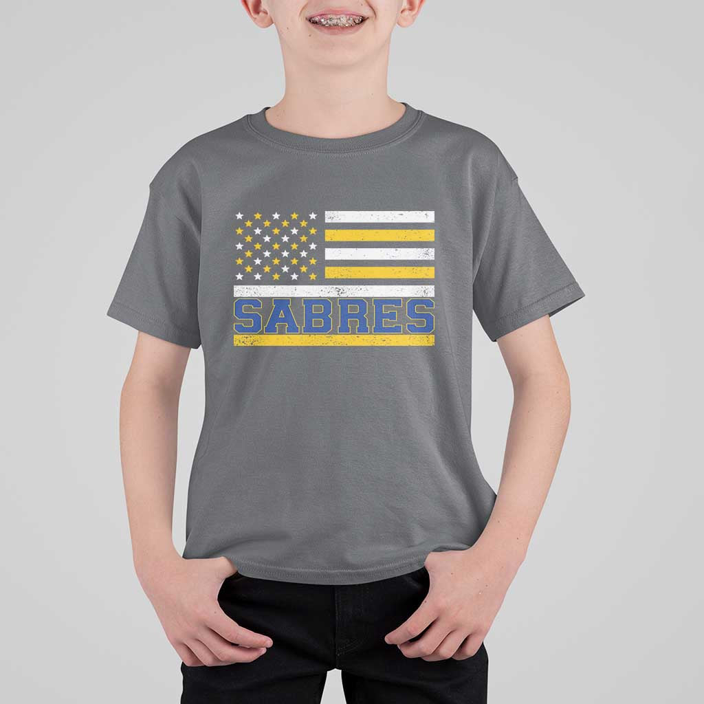 Retro Patriotic Sabres Name Pride American Flag T Shirt For Kid Distressed Sports Fan Graphic