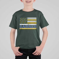 Retro Patriotic Sabres Name Pride American Flag T Shirt For Kid Distressed Sports Fan Graphic