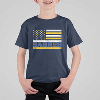 Retro Patriotic Sabres Name Pride American Flag T Shirt For Kid Distressed Sports Fan Graphic