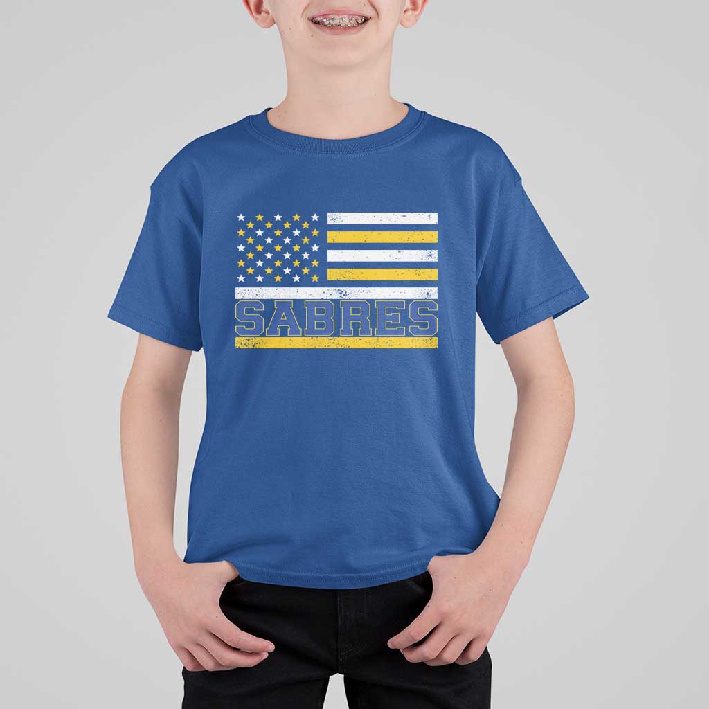 Retro Patriotic Sabres Name Pride American Flag T Shirt For Kid Distressed Sports Fan Graphic