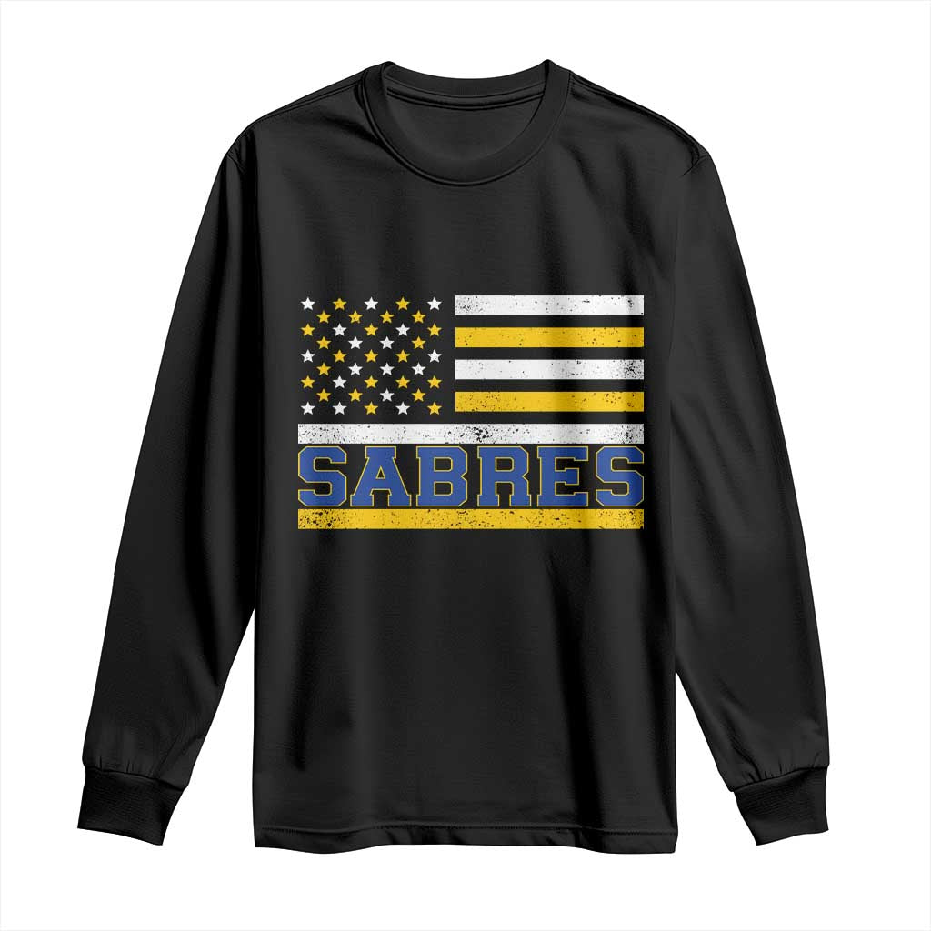 Retro Patriotic Sabres Name Pride American Flag Long Sleeve Shirt Distressed Sports Fan Graphic