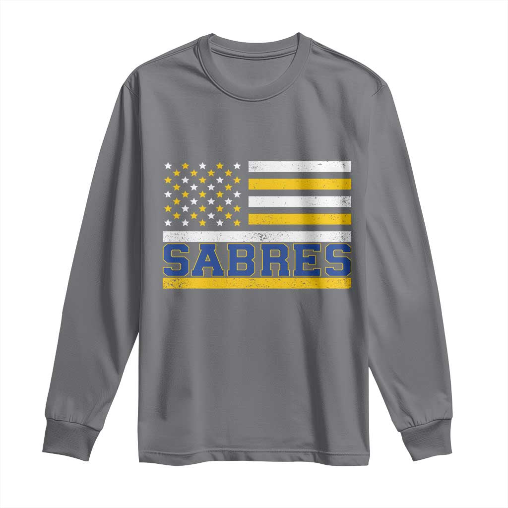 Retro Patriotic Sabres Name Pride American Flag Long Sleeve Shirt Distressed Sports Fan Graphic