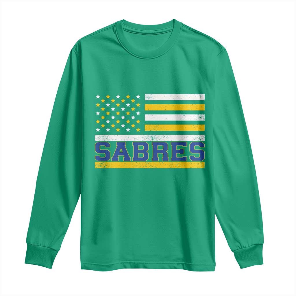 Retro Patriotic Sabres Name Pride American Flag Long Sleeve Shirt Distressed Sports Fan Graphic