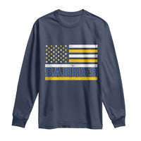 Retro Patriotic Sabres Name Pride American Flag Long Sleeve Shirt Distressed Sports Fan Graphic
