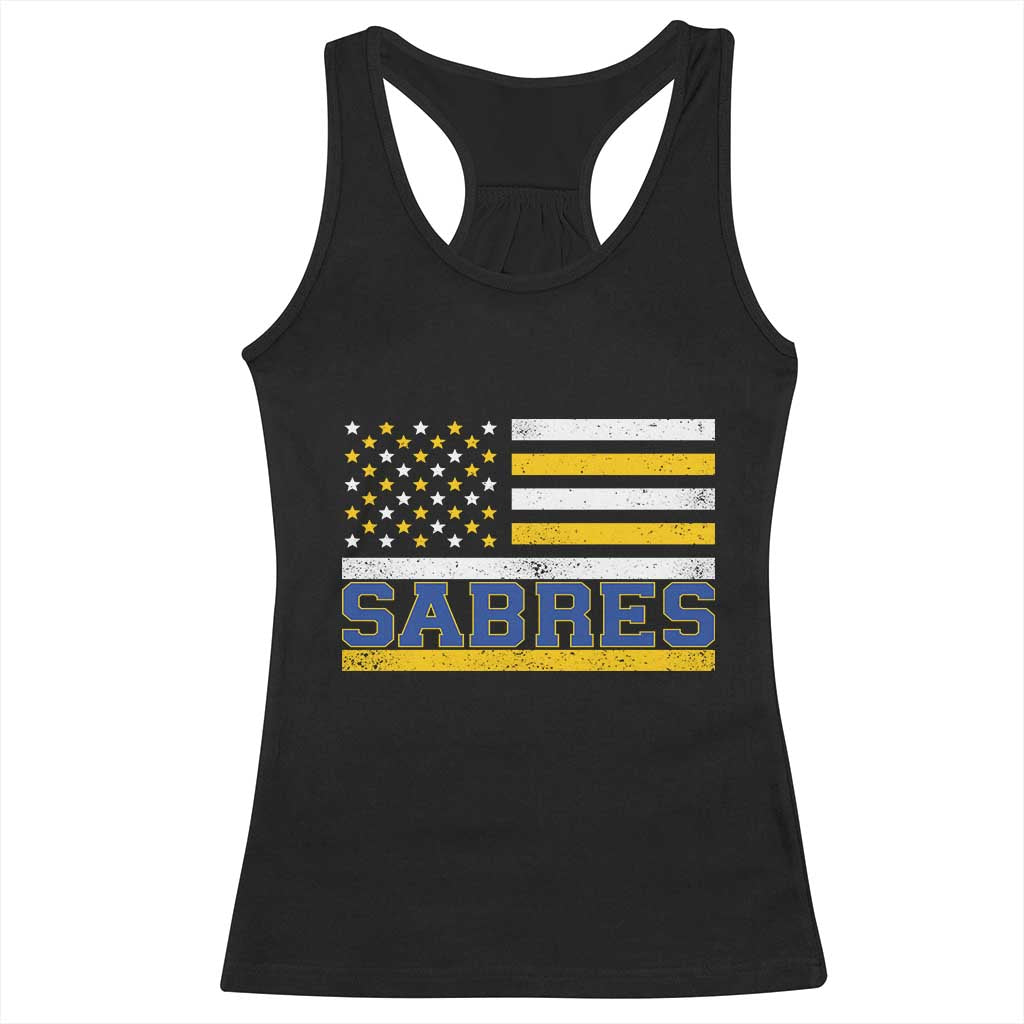 Retro Patriotic Sabres Name Pride American Flag Racerback Tank Top Distressed Sports Fan Graphic