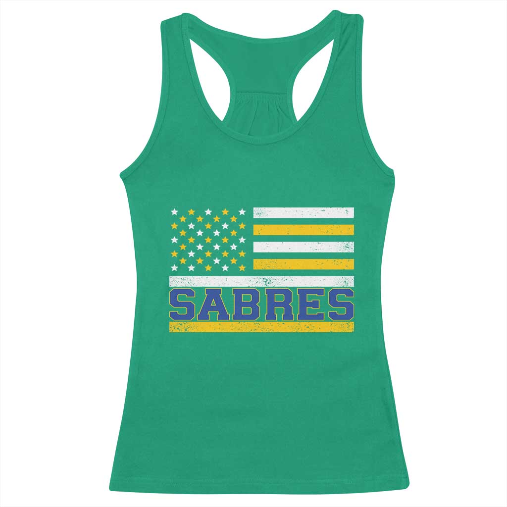Retro Patriotic Sabres Name Pride American Flag Racerback Tank Top Distressed Sports Fan Graphic