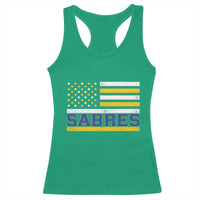 Retro Patriotic Sabres Name Pride American Flag Racerback Tank Top Distressed Sports Fan Graphic