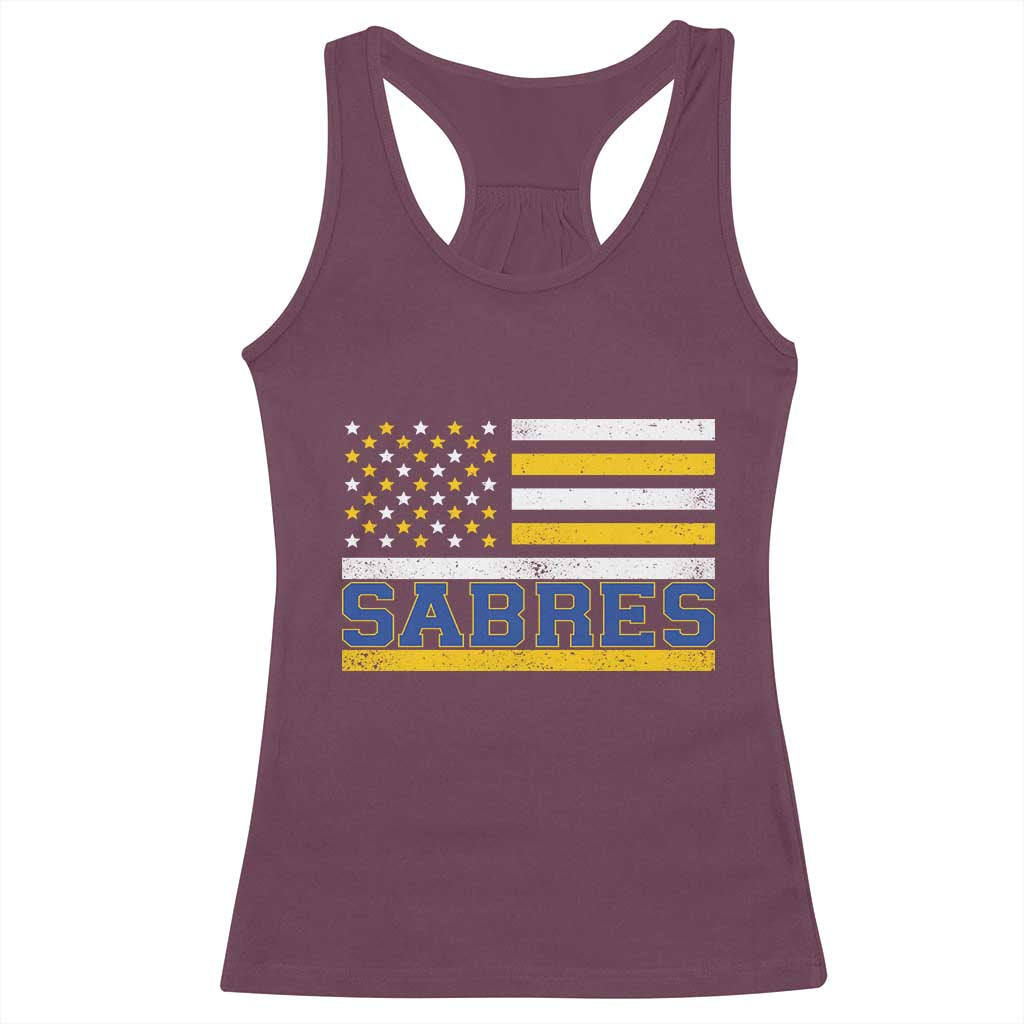 Retro Patriotic Sabres Name Pride American Flag Racerback Tank Top Distressed Sports Fan Graphic