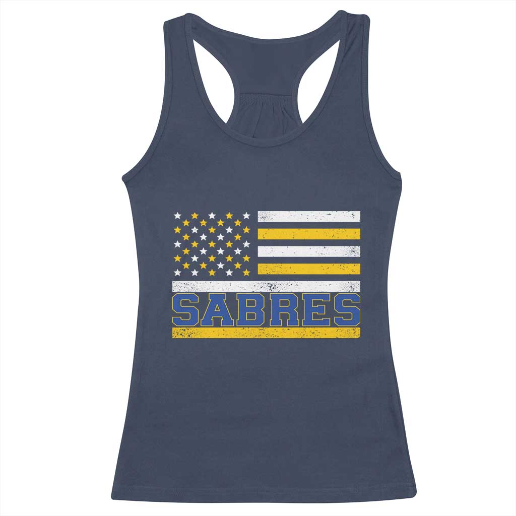 Retro Patriotic Sabres Name Pride American Flag Racerback Tank Top Distressed Sports Fan Graphic