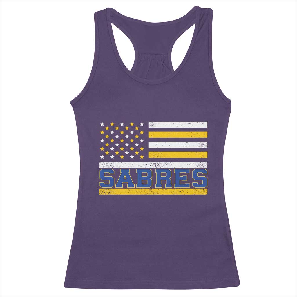 Retro Patriotic Sabres Name Pride American Flag Racerback Tank Top Distressed Sports Fan Graphic