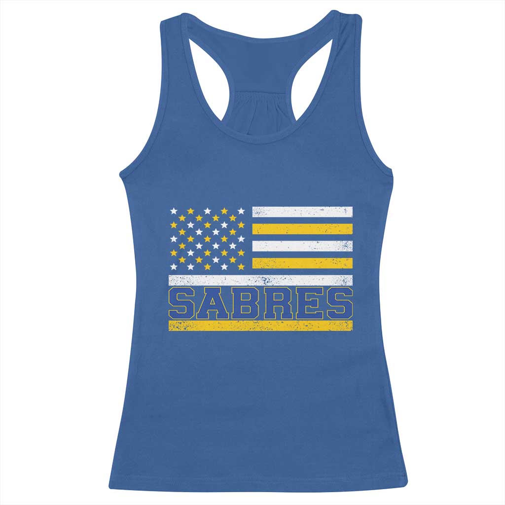 Retro Patriotic Sabres Name Pride American Flag Racerback Tank Top Distressed Sports Fan Graphic