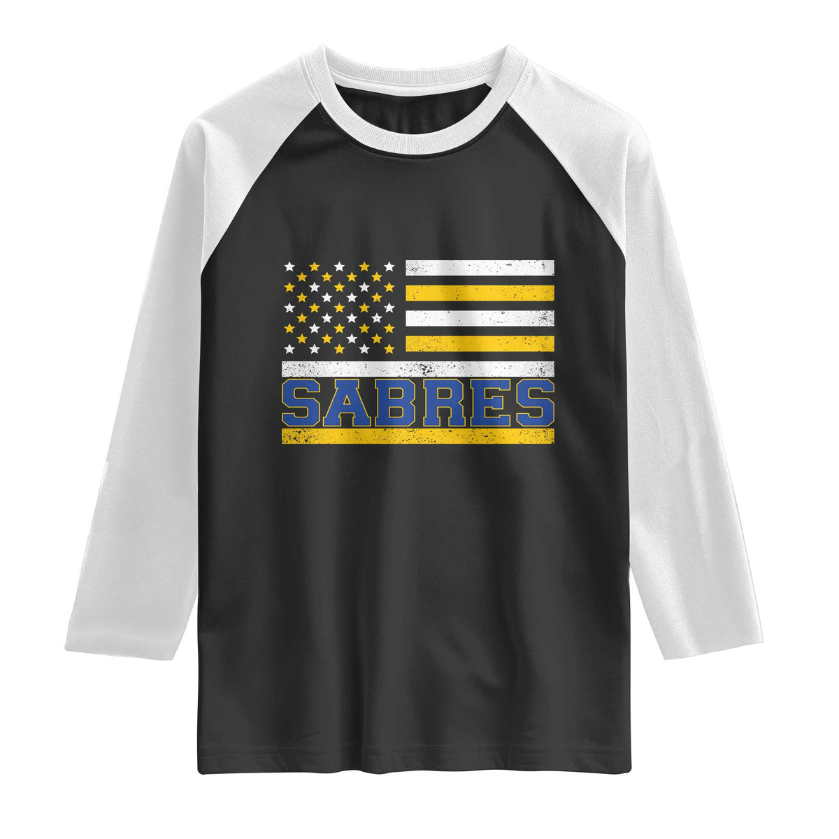 Retro Patriotic Sabres Name Pride American Flag Raglan Shirt Distressed Sports Fan Graphic