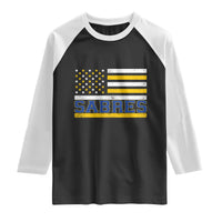 Retro Patriotic Sabres Name Pride American Flag Raglan Shirt Distressed Sports Fan Graphic