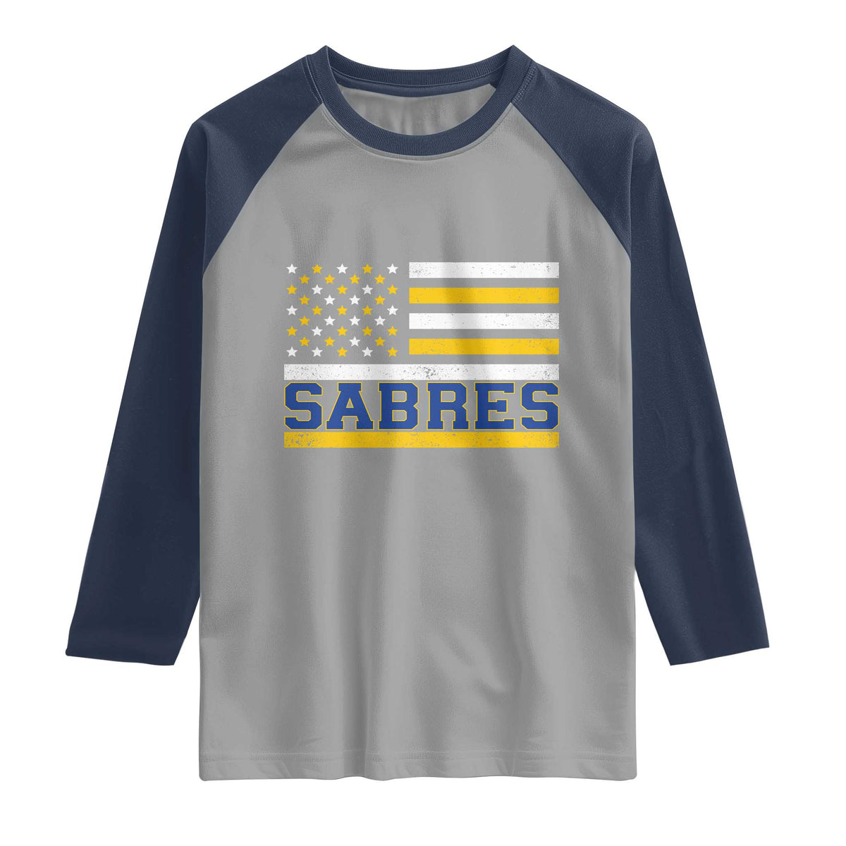 Retro Patriotic Sabres Name Pride American Flag Raglan Shirt Distressed Sports Fan Graphic