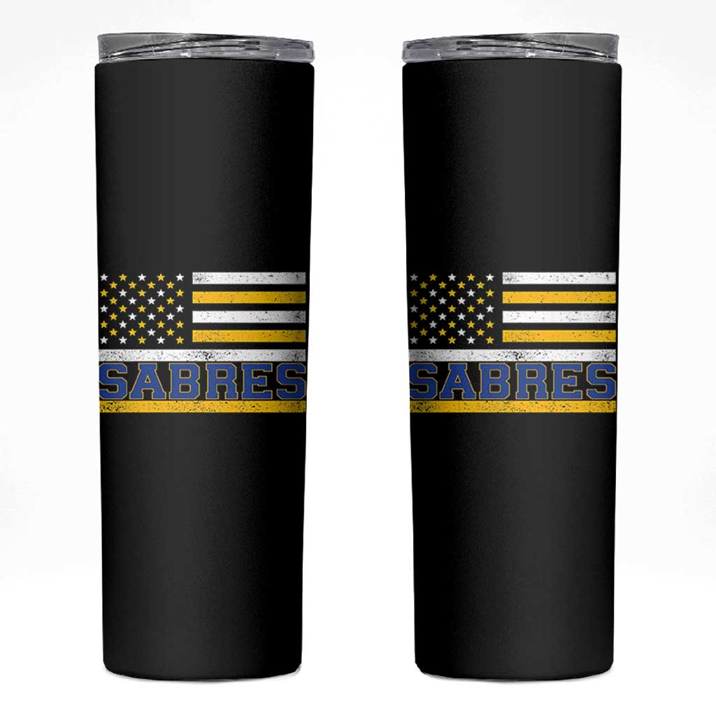 Retro Patriotic Sabres Name Pride American Flag Skinny Tumbler Distressed Sports Fan Graphic