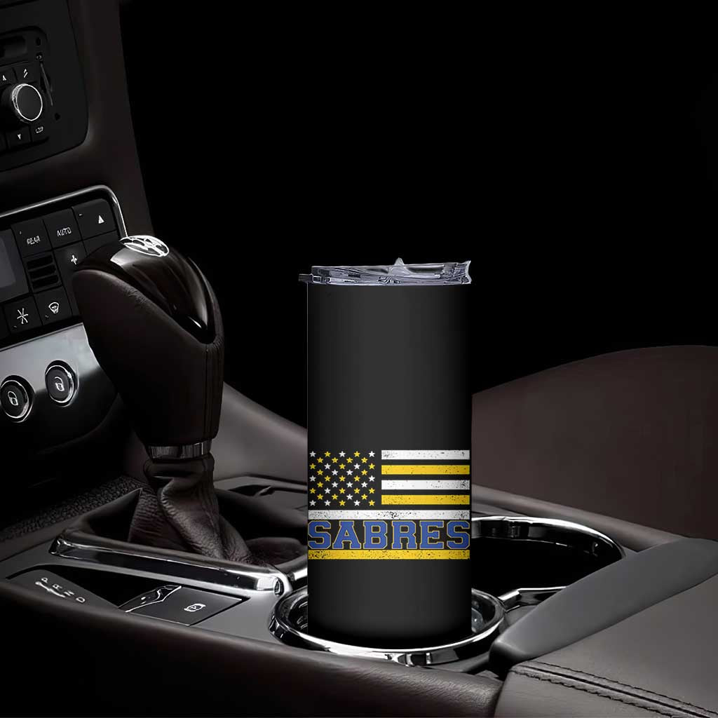 Retro Patriotic Sabres Name Pride American Flag Skinny Tumbler Distressed Sports Fan Graphic