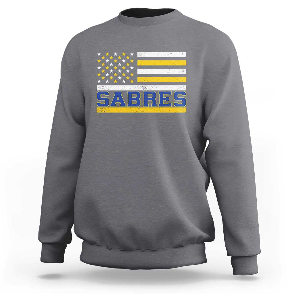 Retro Patriotic Sabres Name Pride American Flag Sweatshirt Distressed Sports Fan Graphic