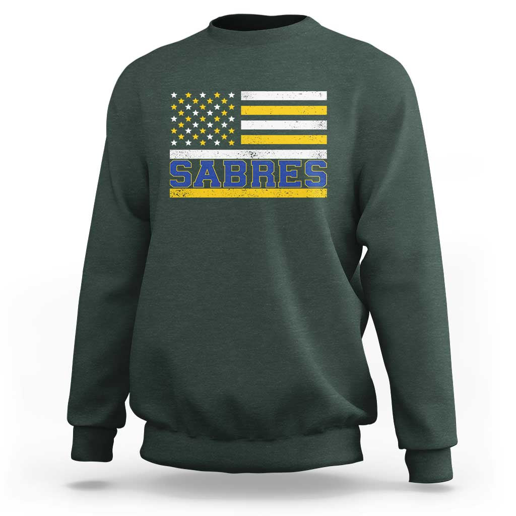 Retro Patriotic Sabres Name Pride American Flag Sweatshirt Distressed Sports Fan Graphic