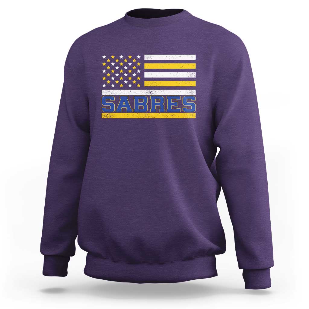 Retro Patriotic Sabres Name Pride American Flag Sweatshirt Distressed Sports Fan Graphic