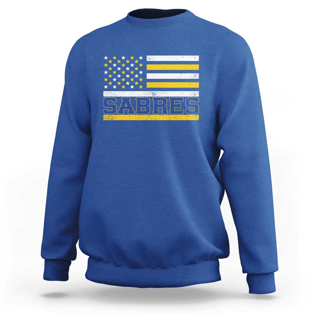 Retro Patriotic Sabres Name Pride American Flag Sweatshirt Distressed Sports Fan Graphic